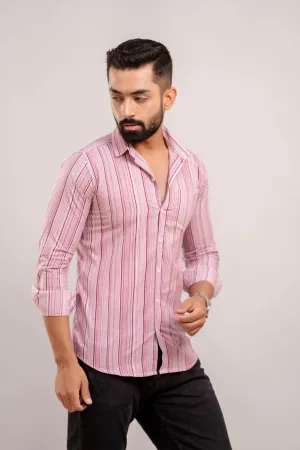 Men Purple Striped Printed Full Sleeves Casual Cotton Shirt