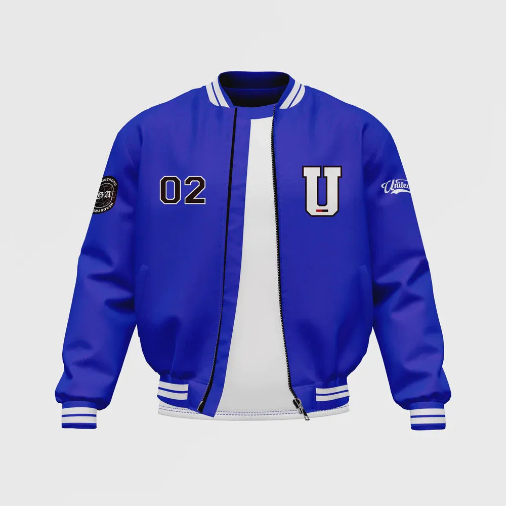 MEN’S BLUE SATIN BOMBER JACKET