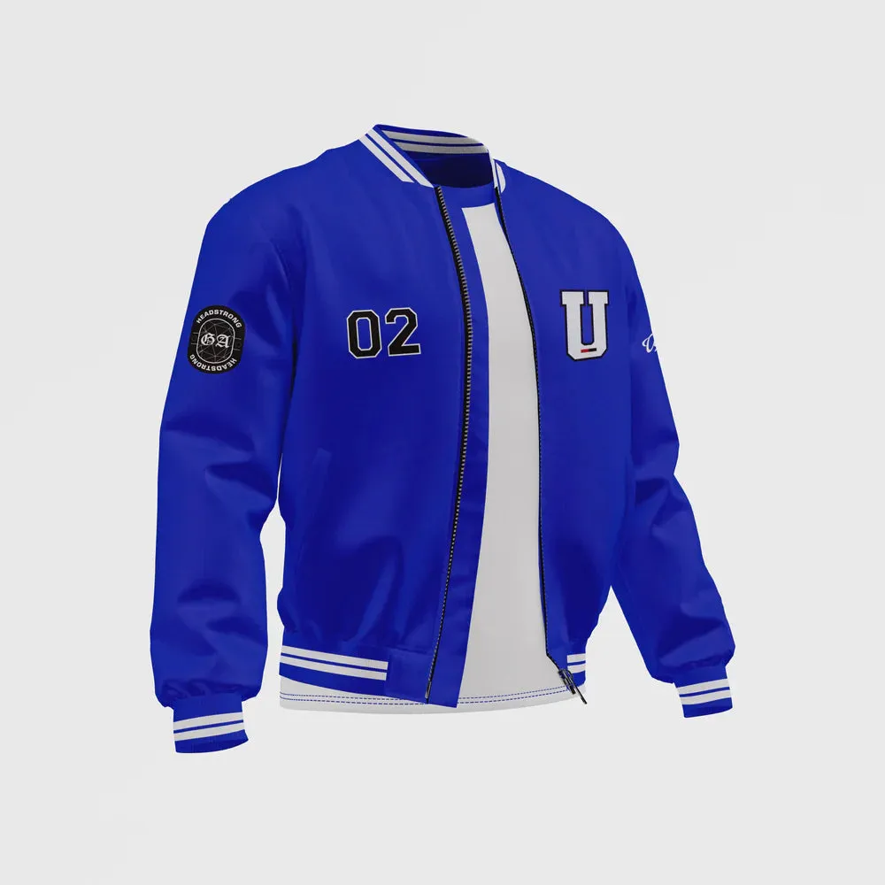 MEN’S BLUE SATIN BOMBER JACKET