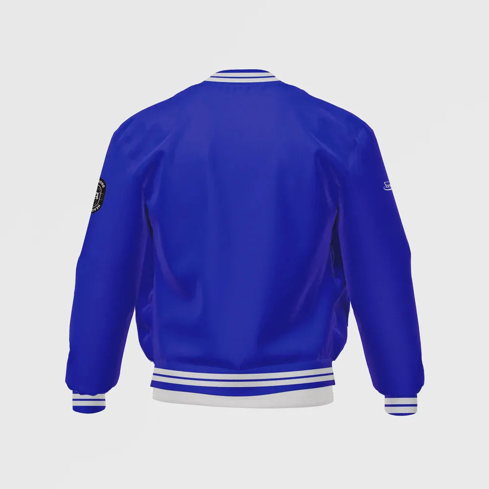 MEN’S BLUE SATIN BOMBER JACKET