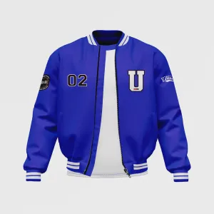 MEN’S BLUE SATIN BOMBER JACKET