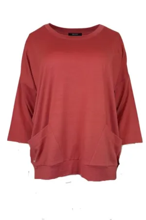 MERINO SWEATER WITH FRONT POCKETS & 3/4 SLEEVES BRICK