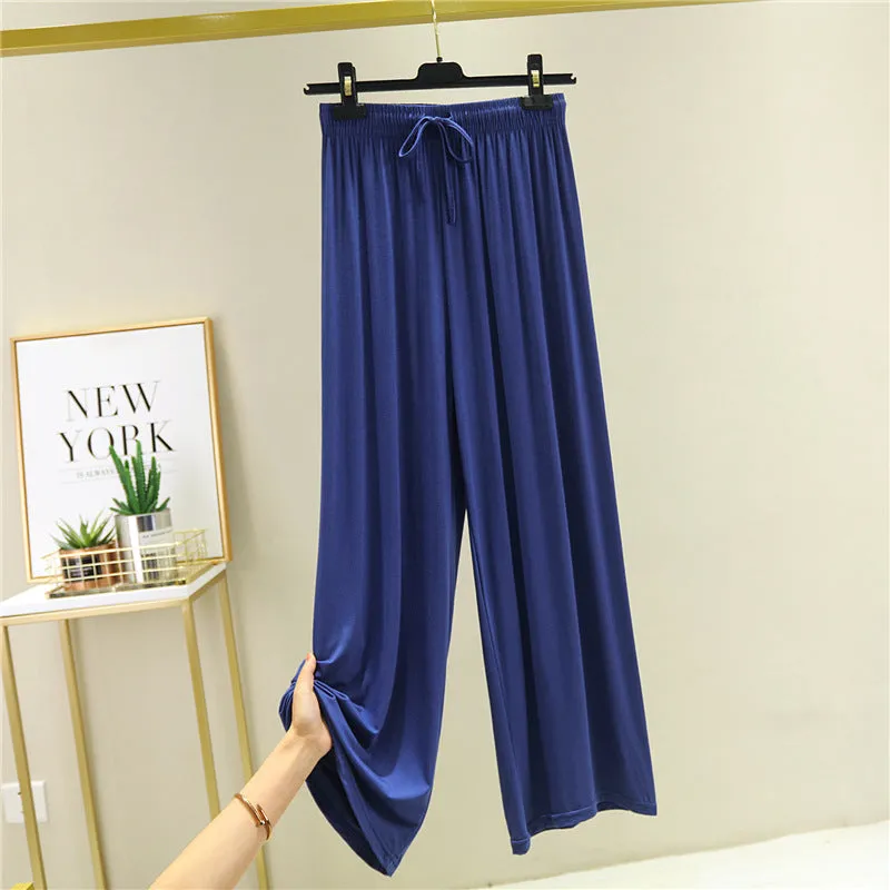 Modal Casual Women Plus Size High Waist Slim-Look Long All-Matching Drape Straight Wide Leg Pants