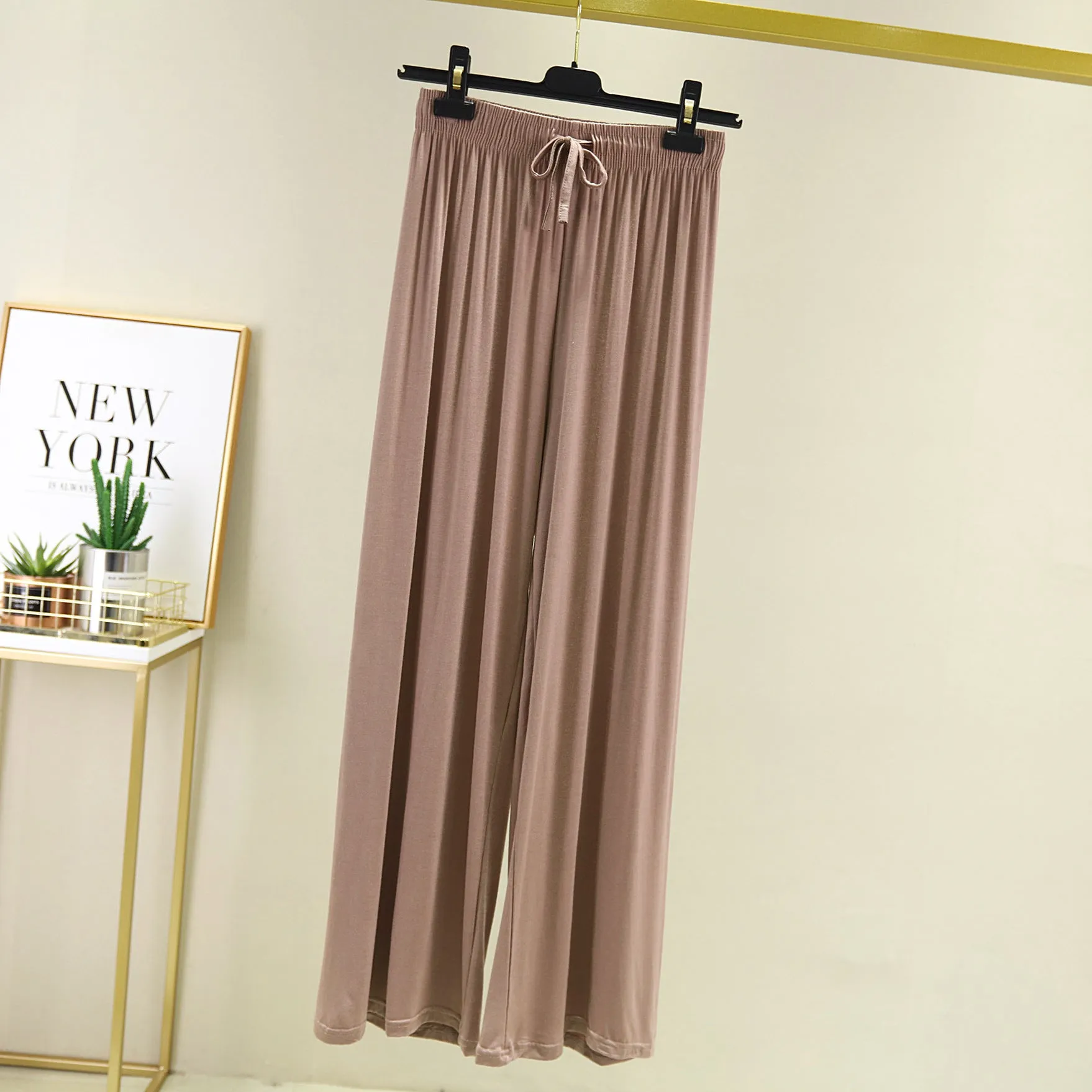 Modal Casual Women Plus Size High Waist Slim-Look Long All-Matching Drape Straight Wide Leg Pants