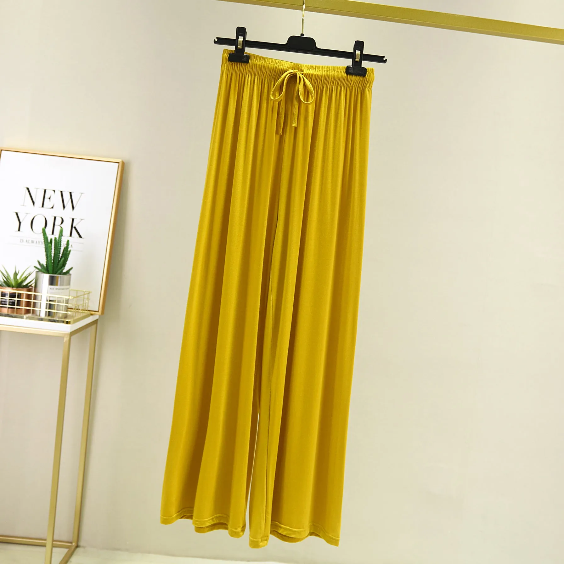 Modal Casual Women Plus Size High Waist Slim-Look Long All-Matching Drape Straight Wide Leg Pants