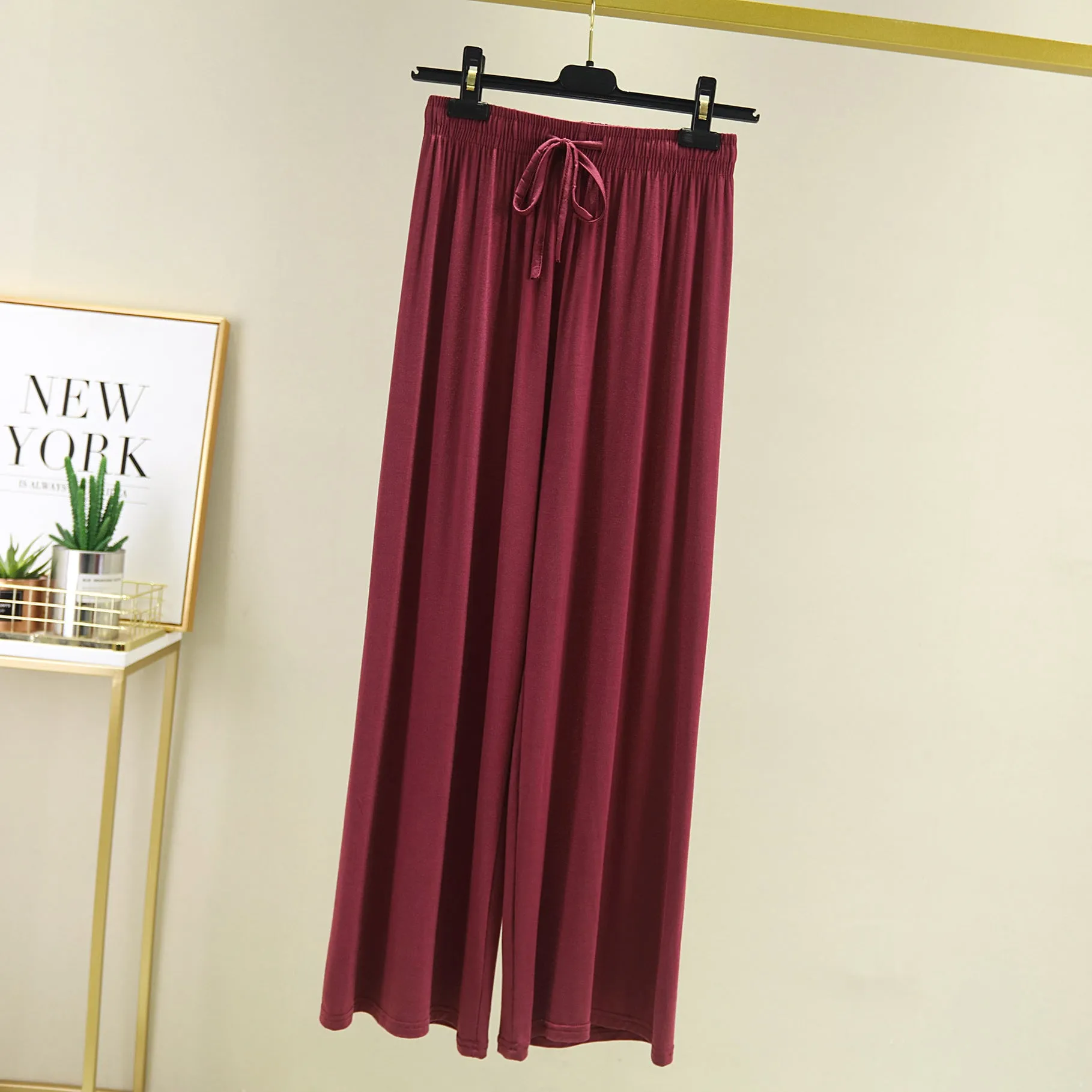 Modal Casual Women Plus Size High Waist Slim-Look Long All-Matching Drape Straight Wide Leg Pants