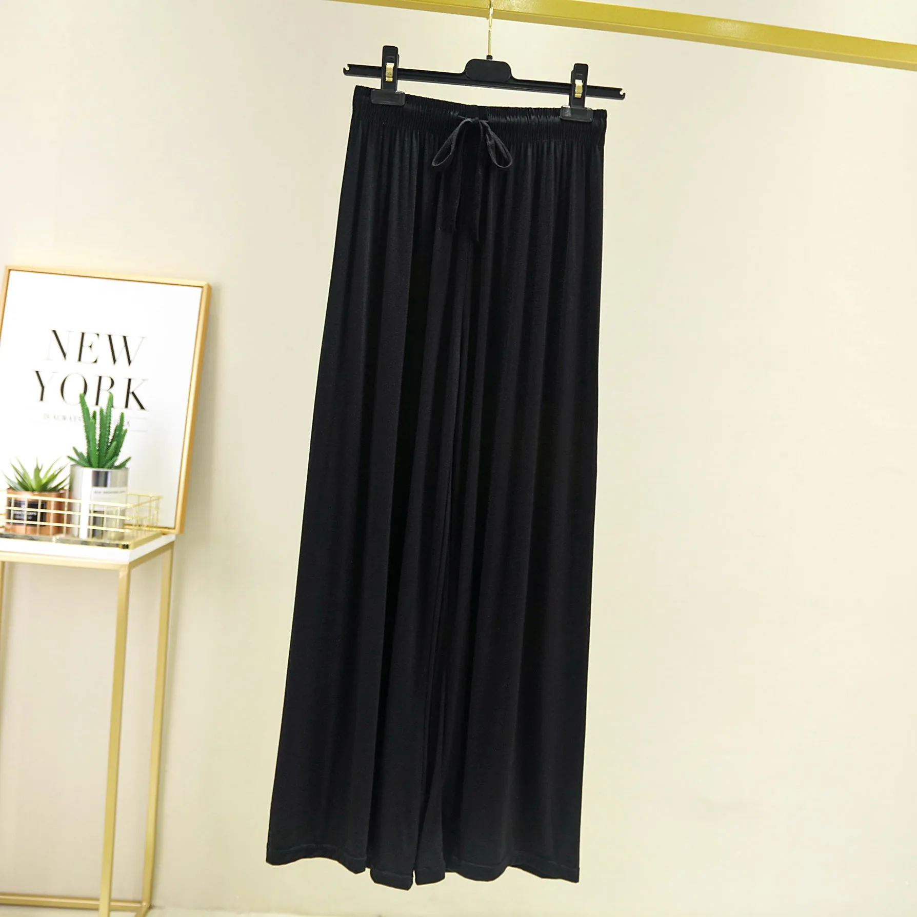 Modal Casual Women Plus Size High Waist Slim-Look Long All-Matching Drape Straight Wide Leg Pants