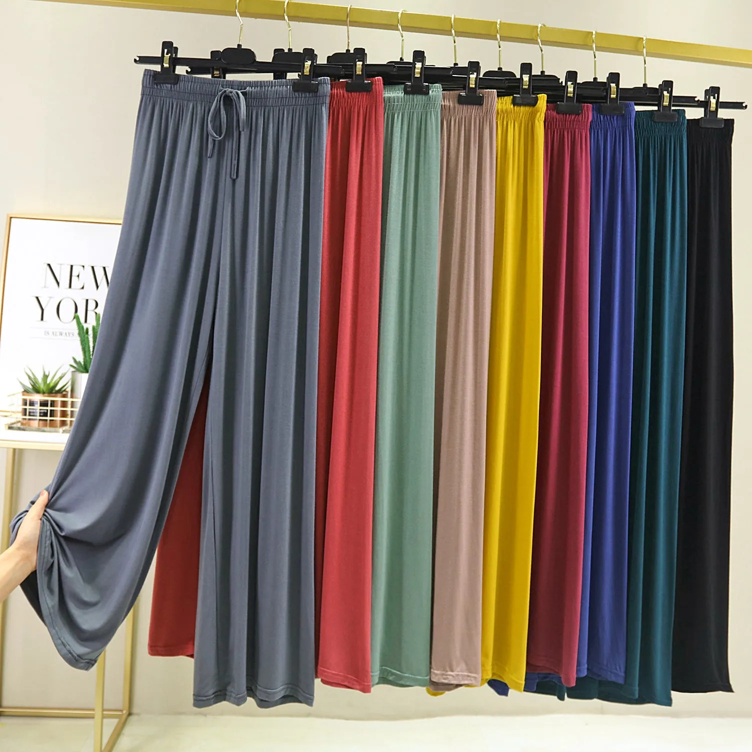 Modal Casual Women Plus Size High Waist Slim-Look Long All-Matching Drape Straight Wide Leg Pants