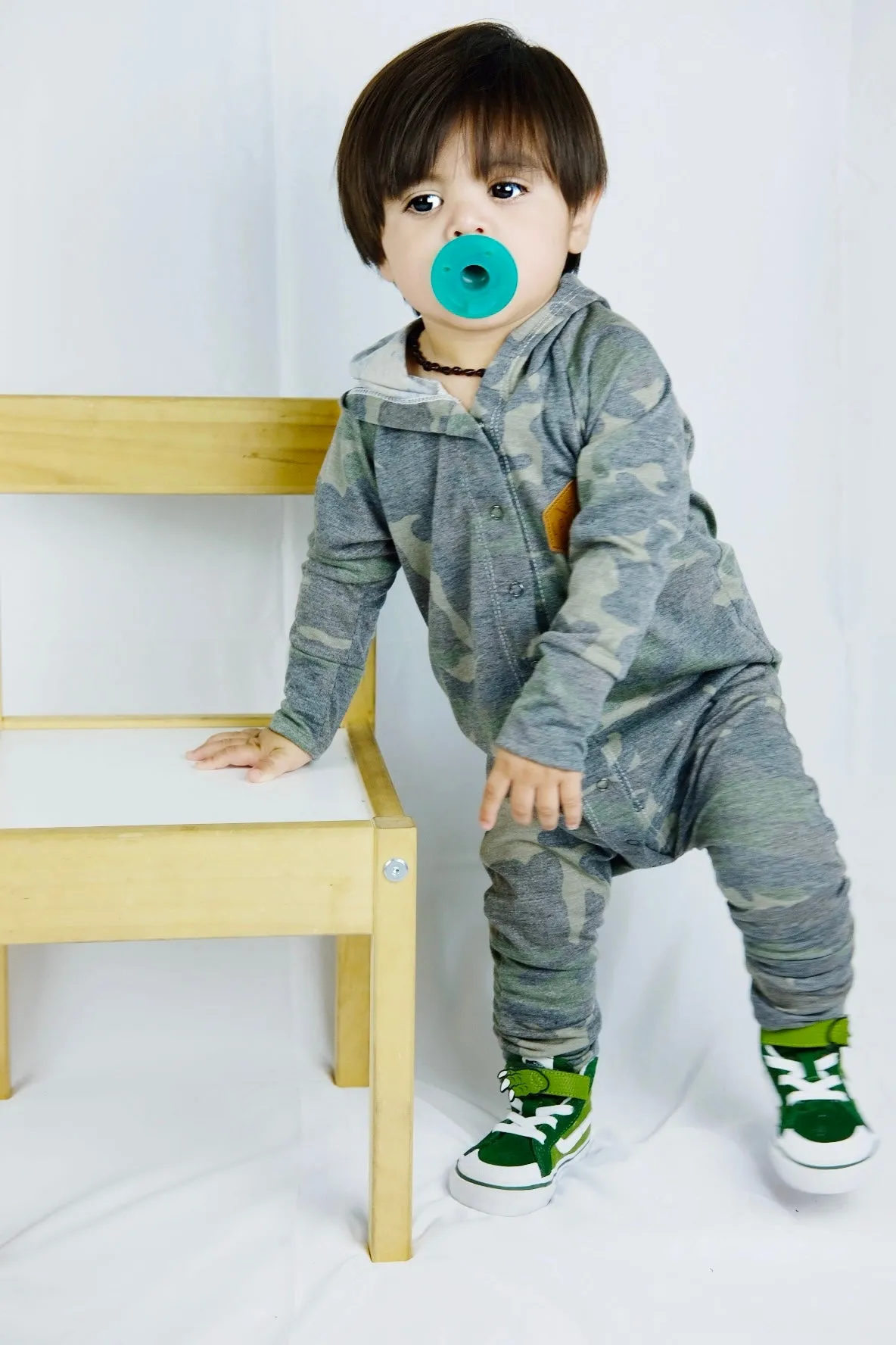 Muted camo snap romper
