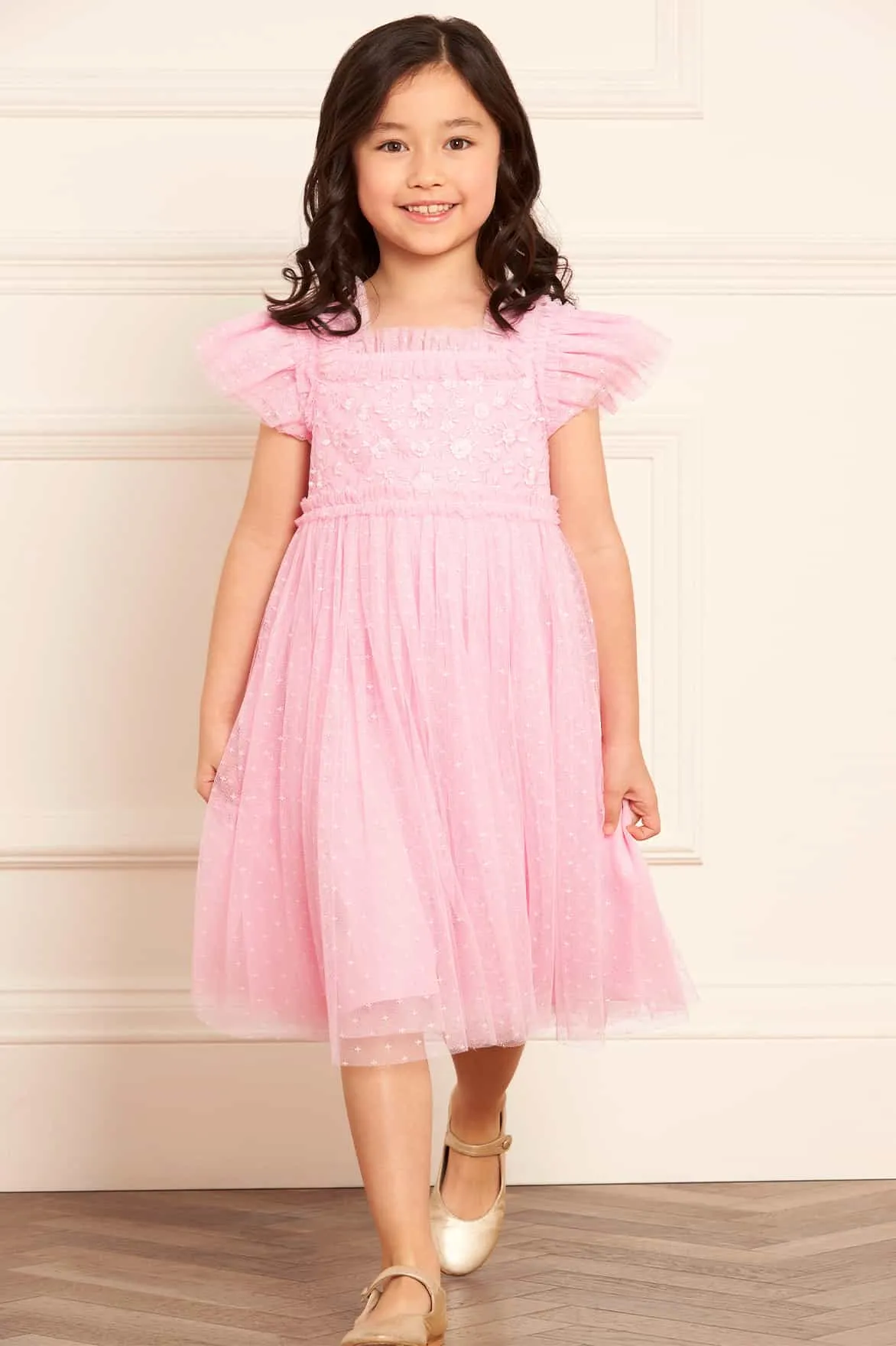 Needle & Thread Girls Midsummer Lace Bodice Dress in Pink
