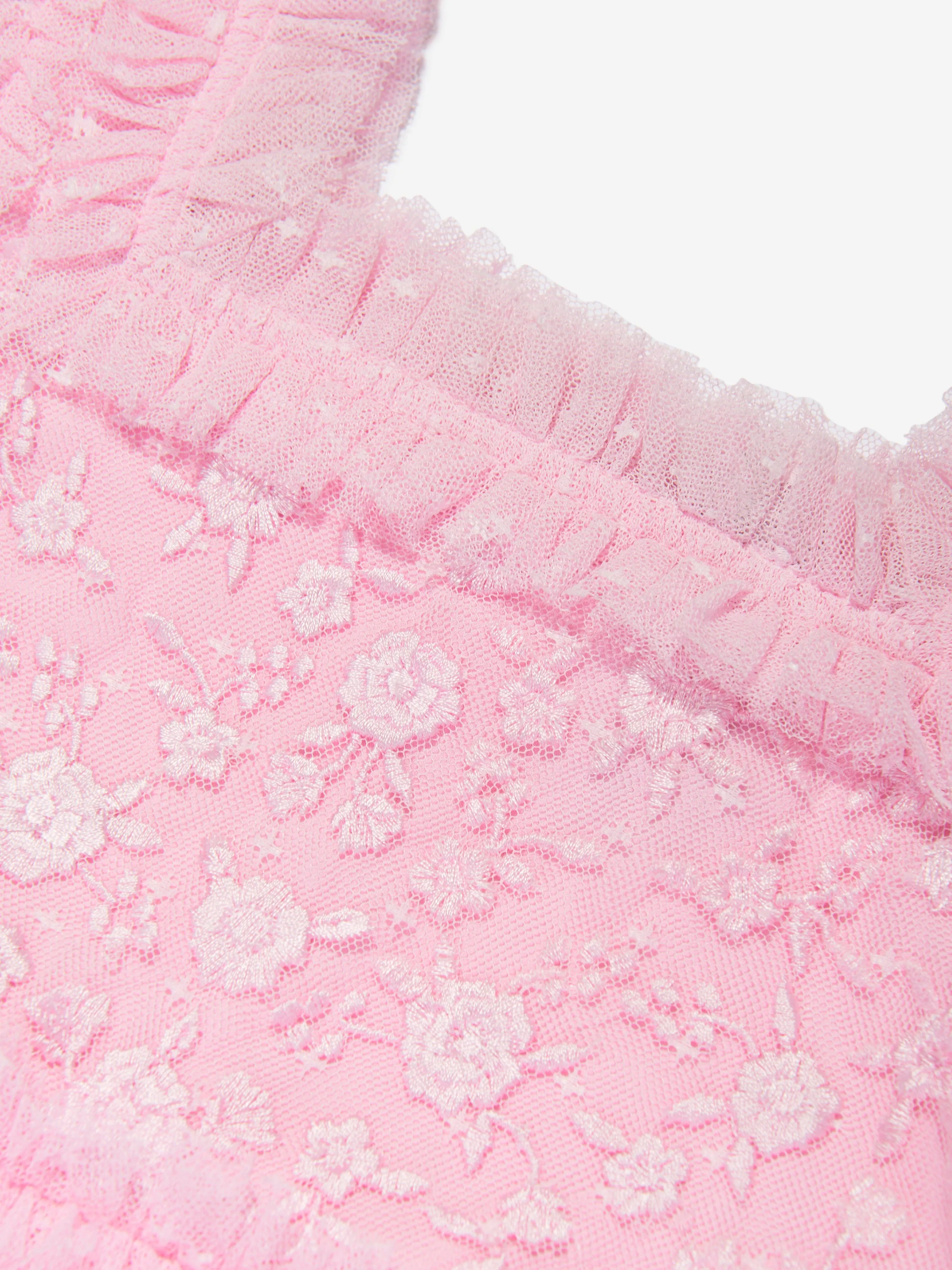 Needle & Thread Girls Midsummer Lace Bodice Dress in Pink