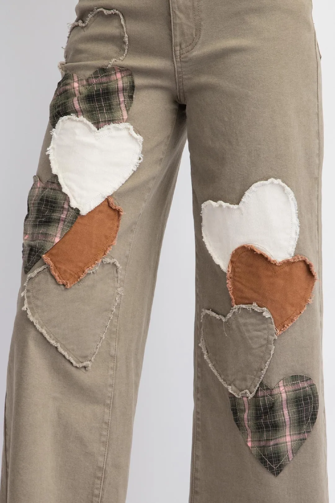 Olive Heart Patch Stretch Twill Pants