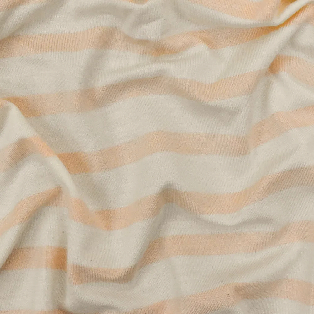 Peach-Ivory Stripe Stretch Spandex Rayon Modal Jersey Knit Fabric