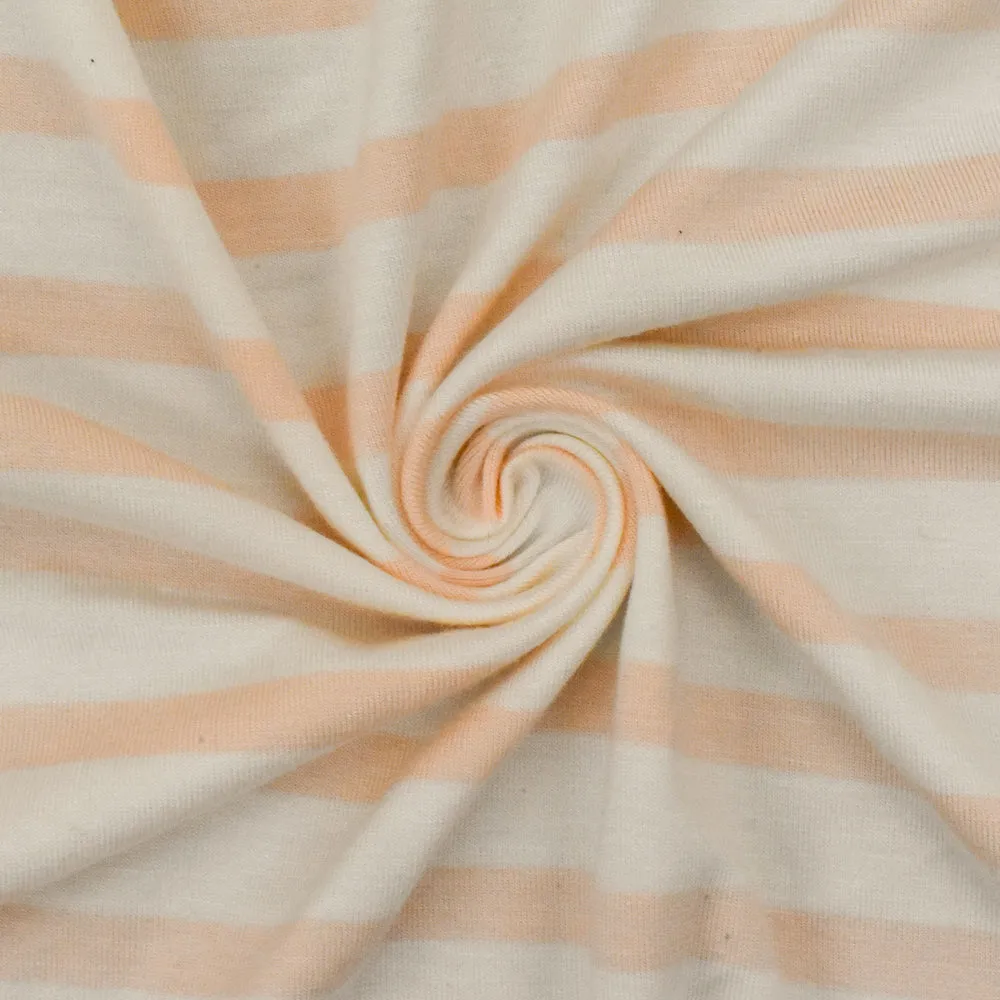 Peach-Ivory Stripe Stretch Spandex Rayon Modal Jersey Knit Fabric