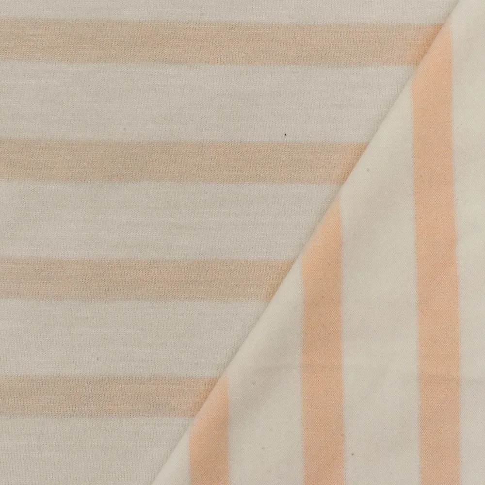 Peach-Ivory Stripe Stretch Spandex Rayon Modal Jersey Knit Fabric