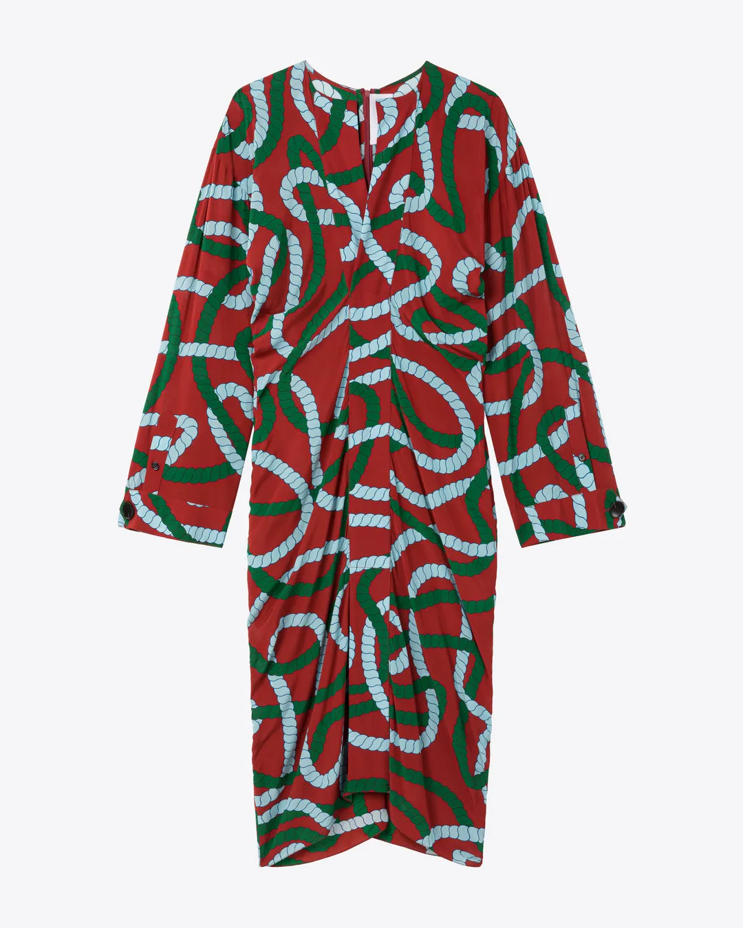 PRINTED DRAPED MIDI DRESS - BRICK CORD