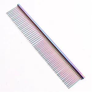 Rainbow Colour Dog Grooming Comb, Stainless Steel - 19cm