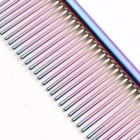 Rainbow Colour Dog Grooming Comb, Stainless Steel - 19cm