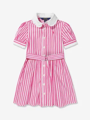 Ralph Lauren Girls Striped Shirt Dress in Pink