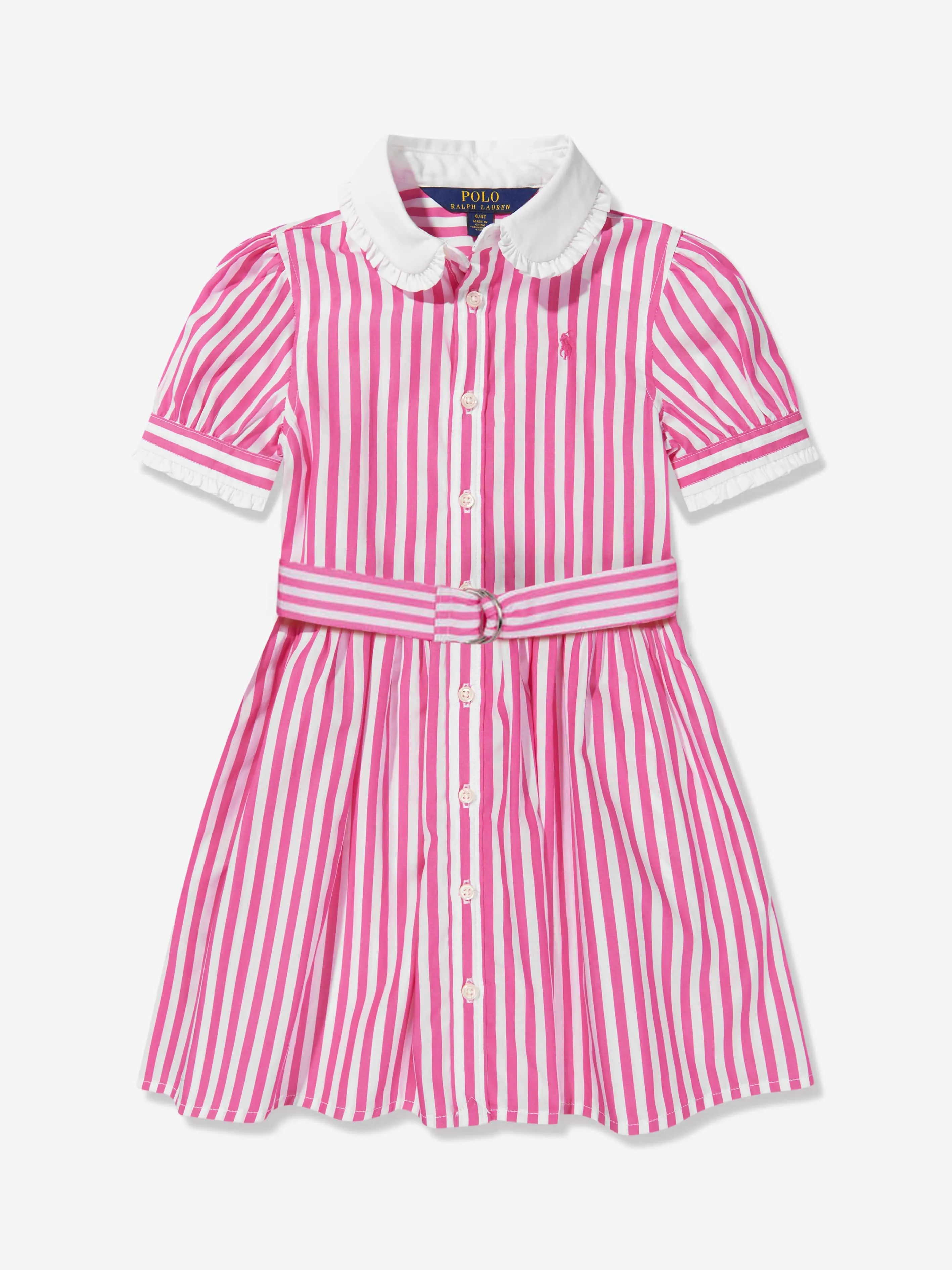 Ralph Lauren Girls Striped Shirt Dress in Pink