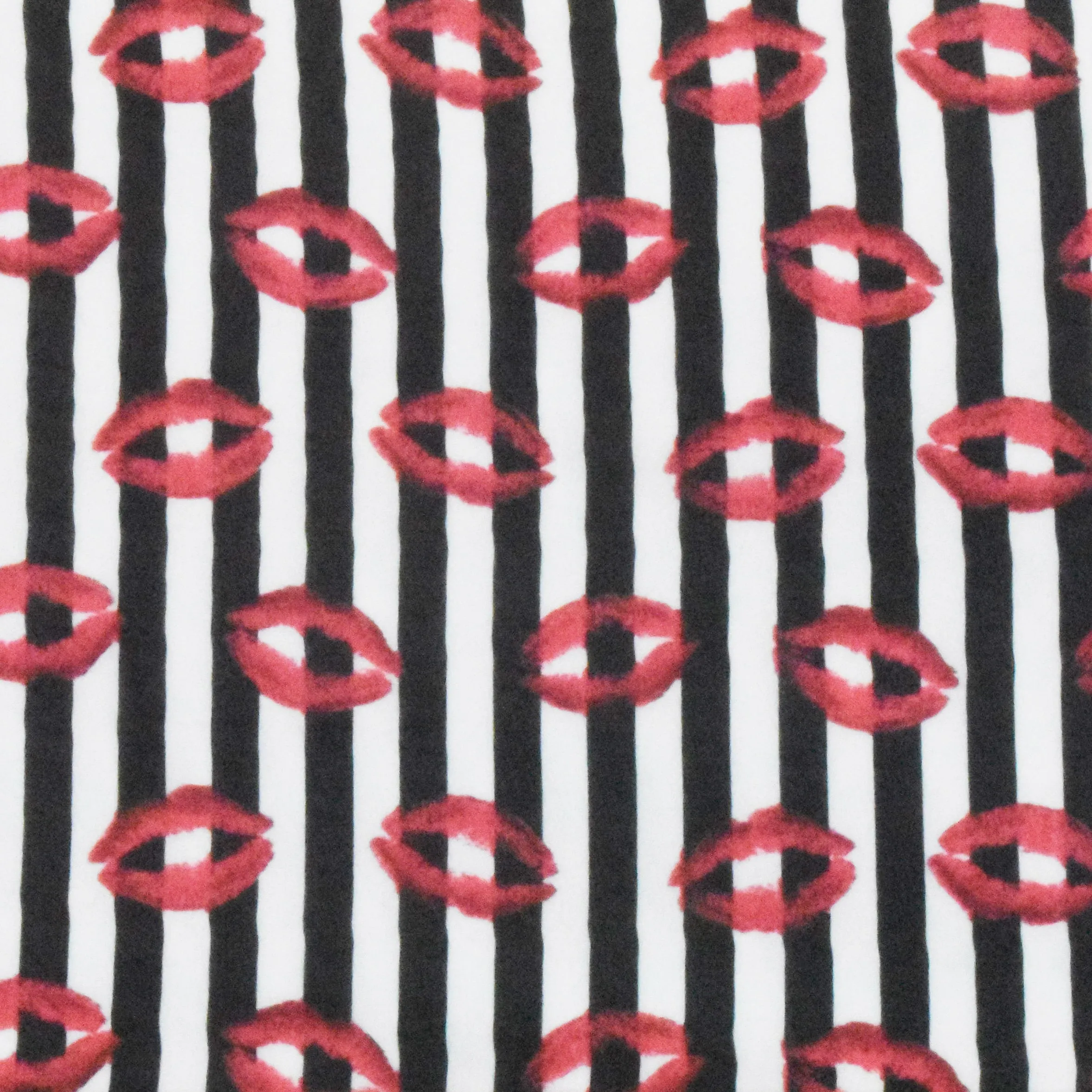 Red-Black-Multi Stripe And Lip Printed Polyester Chiffon Woven Fabric