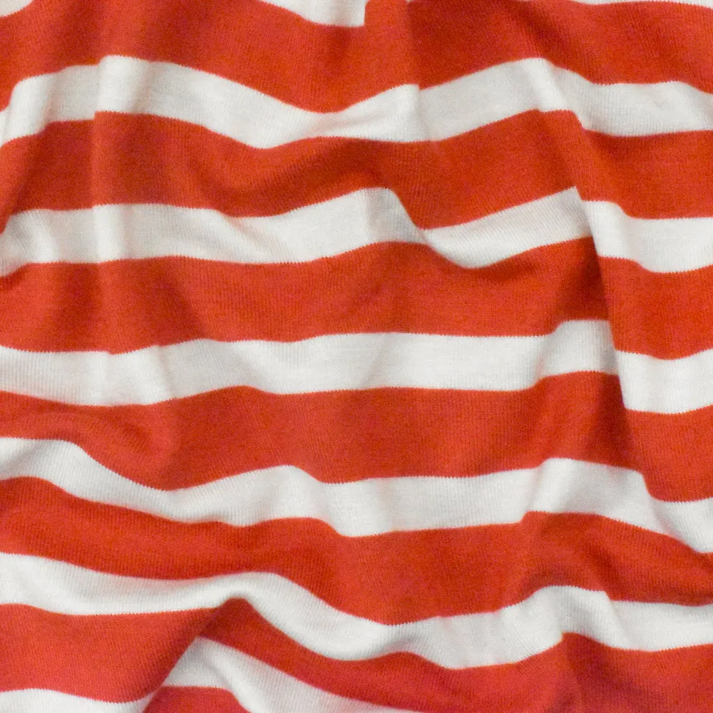 Red Orange-Ivory Stripe Stretch Spandex Rayon Modal Jersey Knit Fabric