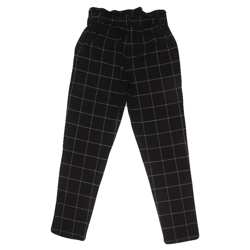 REDTAG Black and White Paperbag Waist Pants for Girls