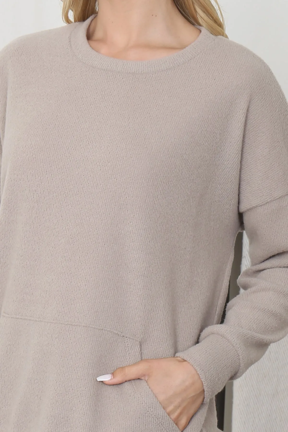 RIB BRUSHED PULLOVER TOP WITH KANGAROO POCKET 1-1-1-1