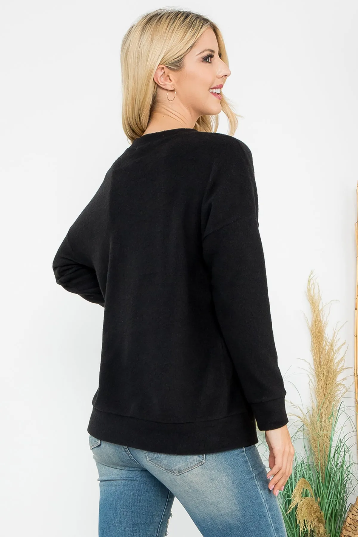 RIB BRUSHED PULLOVER TOP WITH KANGAROO POCKET 1-1-1-1