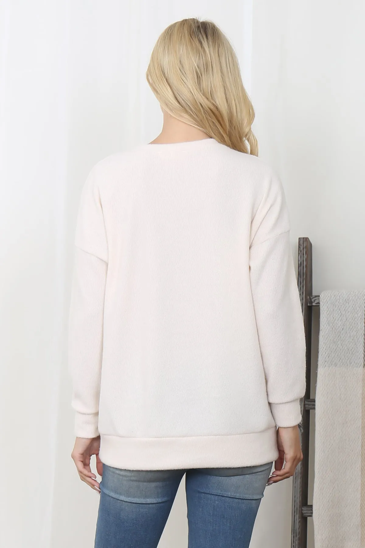 RIB BRUSHED PULLOVER TOP WITH KANGAROO POCKET 1-1-1-1