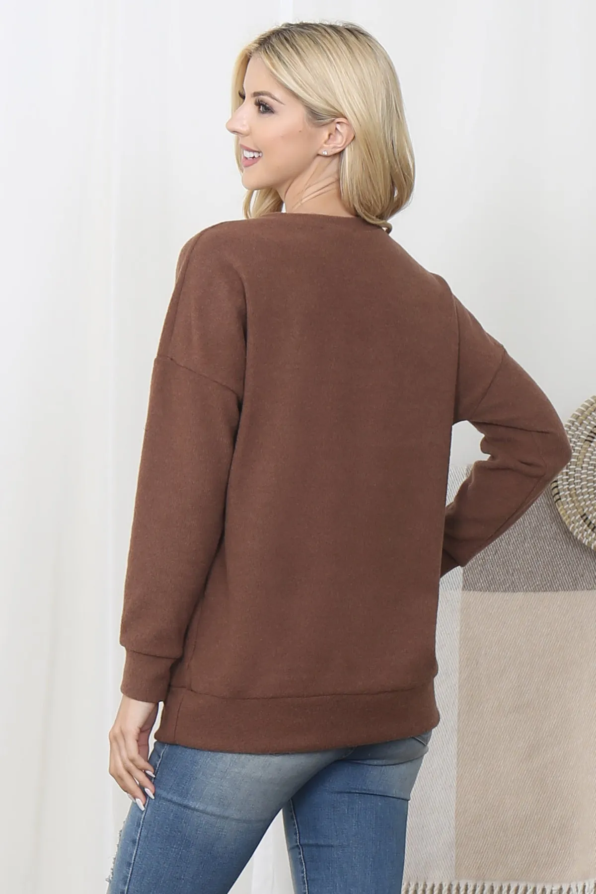 RIB BRUSHED PULLOVER TOP WITH KANGAROO POCKET 1-1-1-1