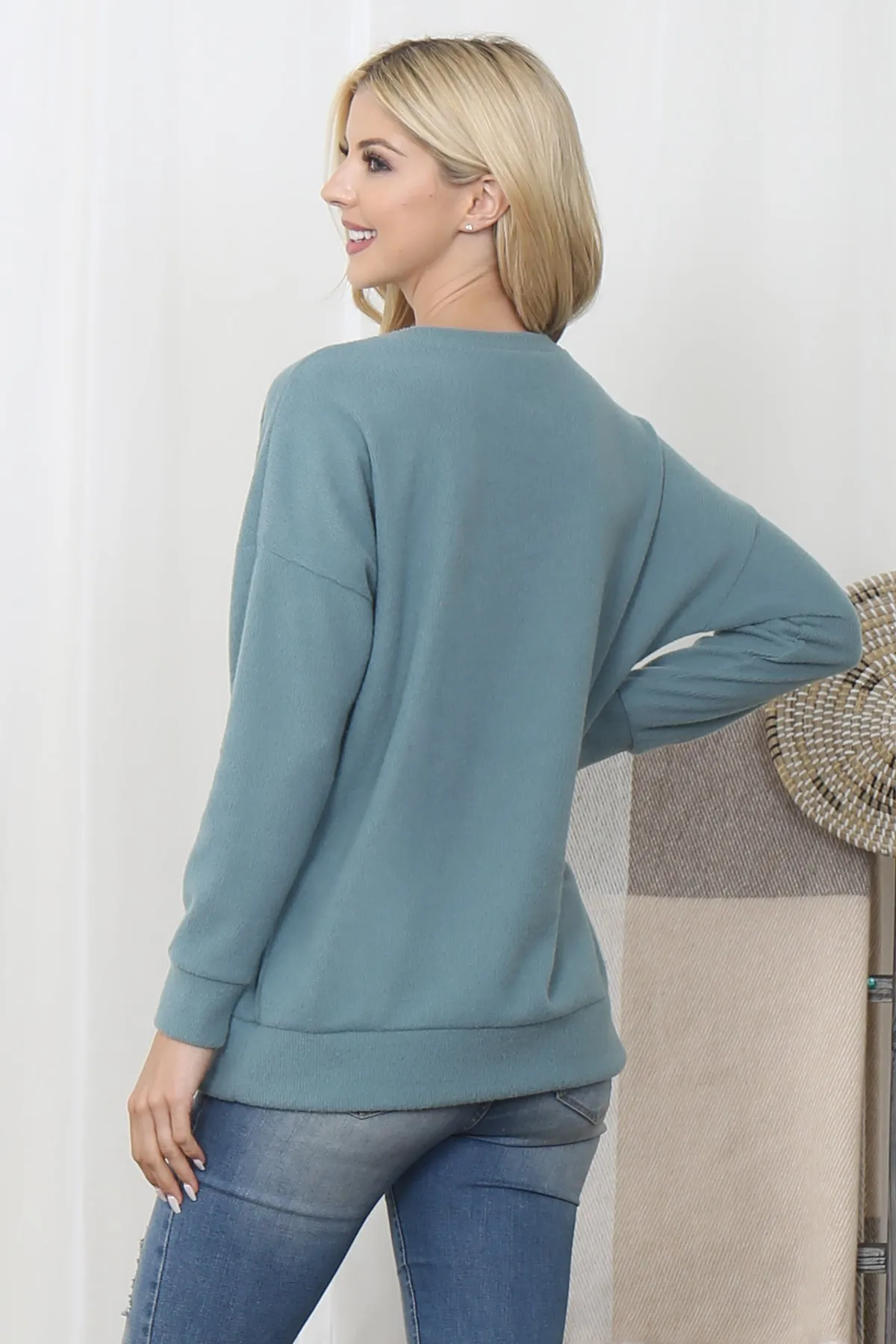 RIB BRUSHED PULLOVER TOP WITH KANGAROO POCKET 1-1-1-1
