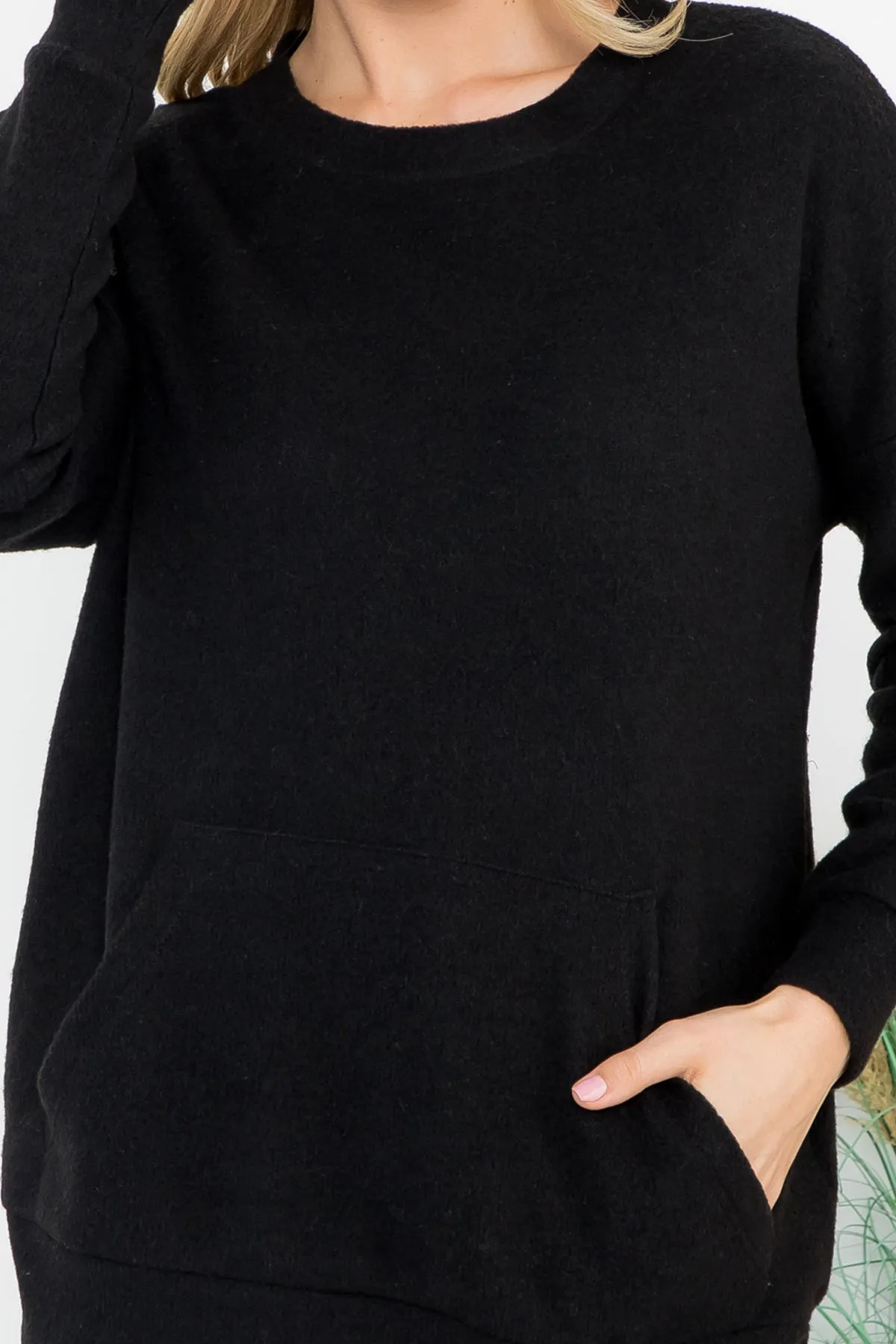 RIB BRUSHED PULLOVER TOP WITH KANGAROO POCKET 1-1-1-1