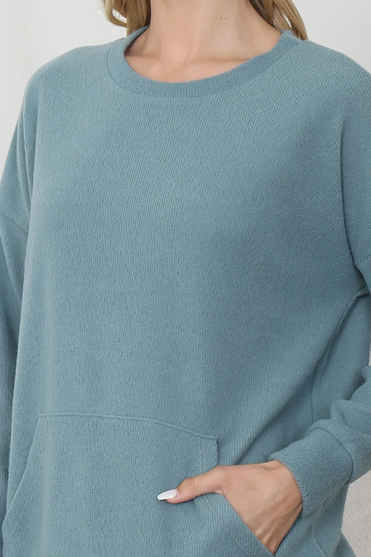 RIB BRUSHED PULLOVER TOP WITH KANGAROO POCKET 1-1-1-1