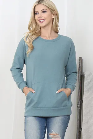 RIB BRUSHED PULLOVER TOP WITH KANGAROO POCKET 1-1-1-1
