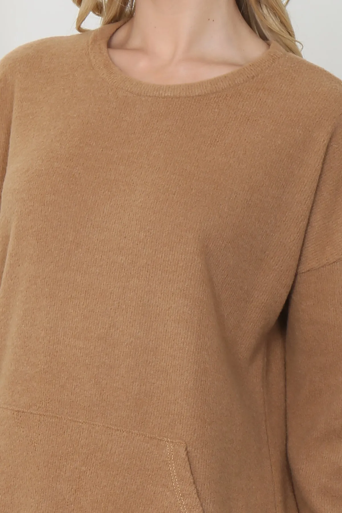 RIB BRUSHED PULLOVER TOP WITH KANGAROO POCKET 1-1-1-1