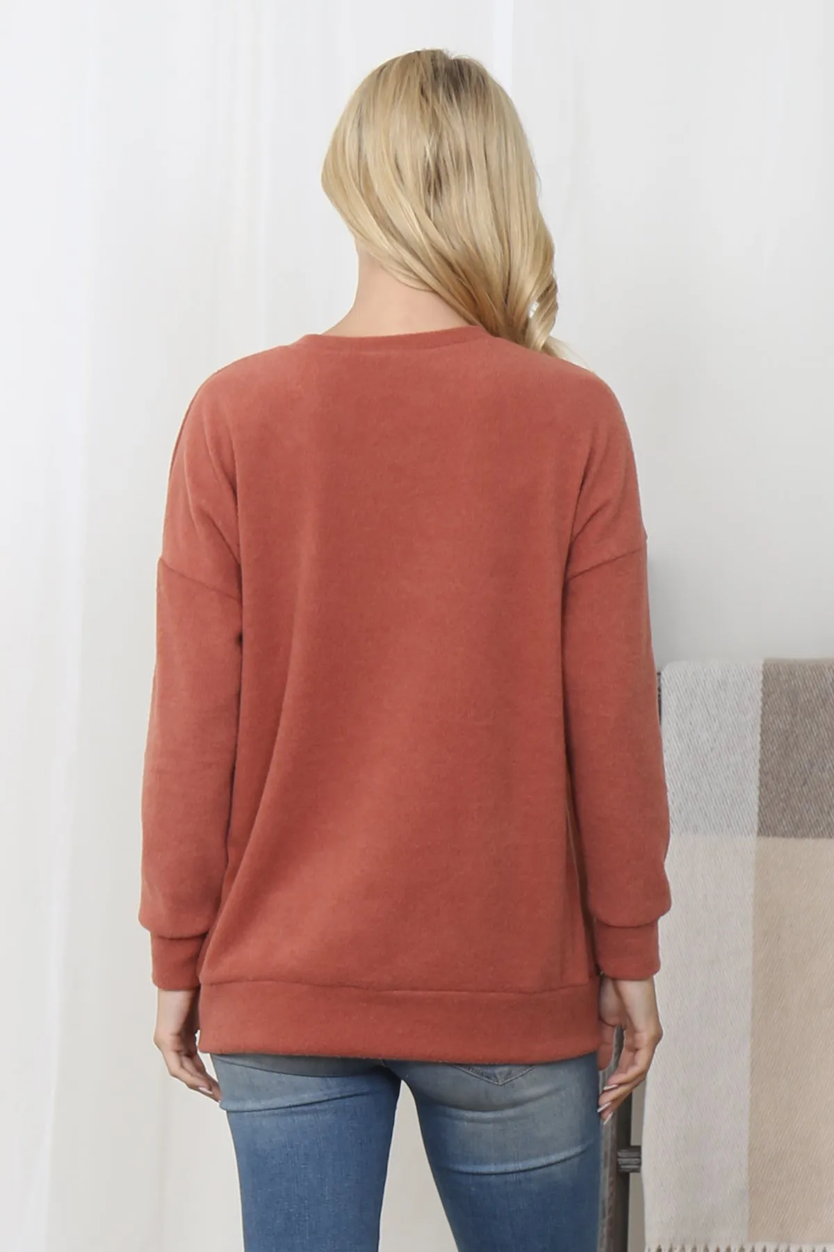 RIB BRUSHED PULLOVER TOP WITH KANGAROO POCKET 1-1-1-1
