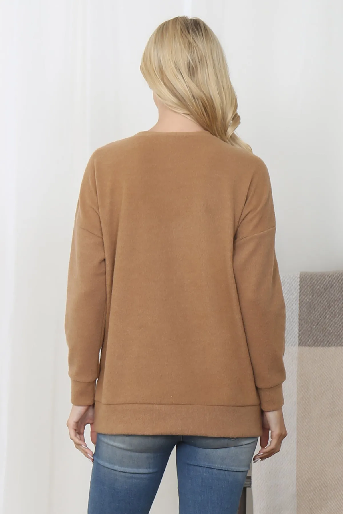 RIB BRUSHED PULLOVER TOP WITH KANGAROO POCKET 1-1-1-1