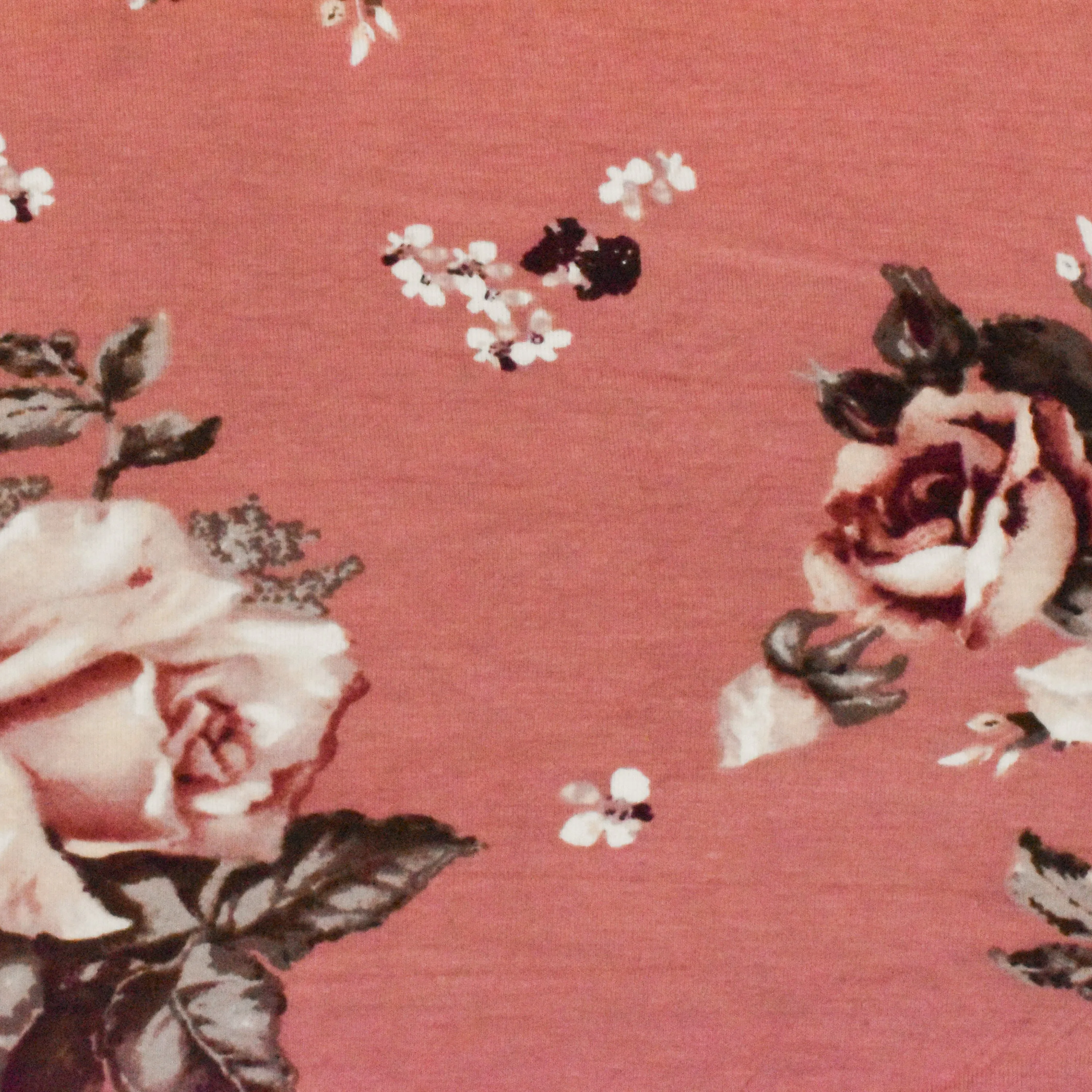 Rosy Pink-Brown-Multi Floral Printed Stretch Rayon Jersey Knit Fabric