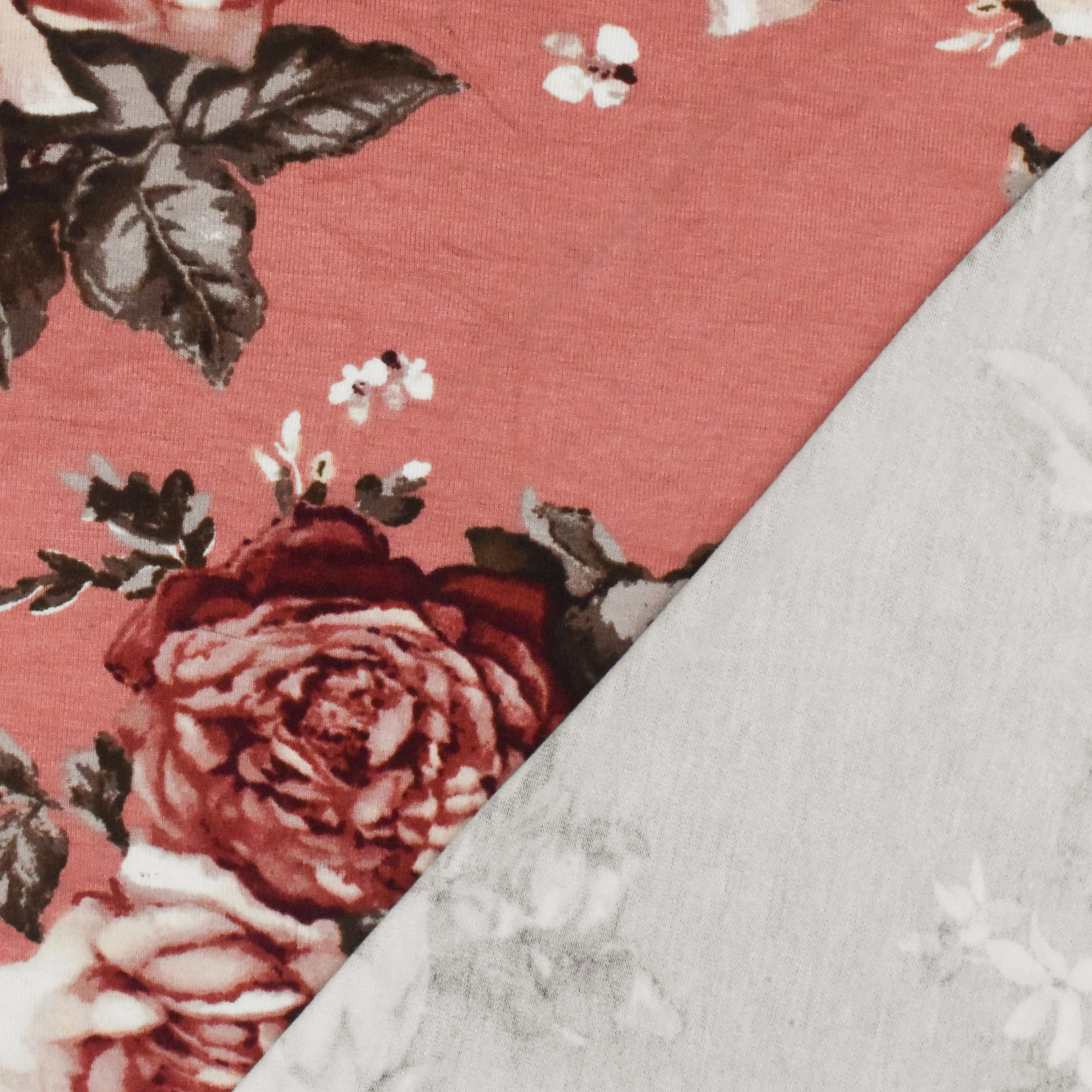 Rosy Pink-Brown-Multi Floral Printed Stretch Rayon Jersey Knit Fabric