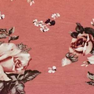 Rosy Pink-Brown-Multi Floral Printed Stretch Rayon Jersey Knit Fabric