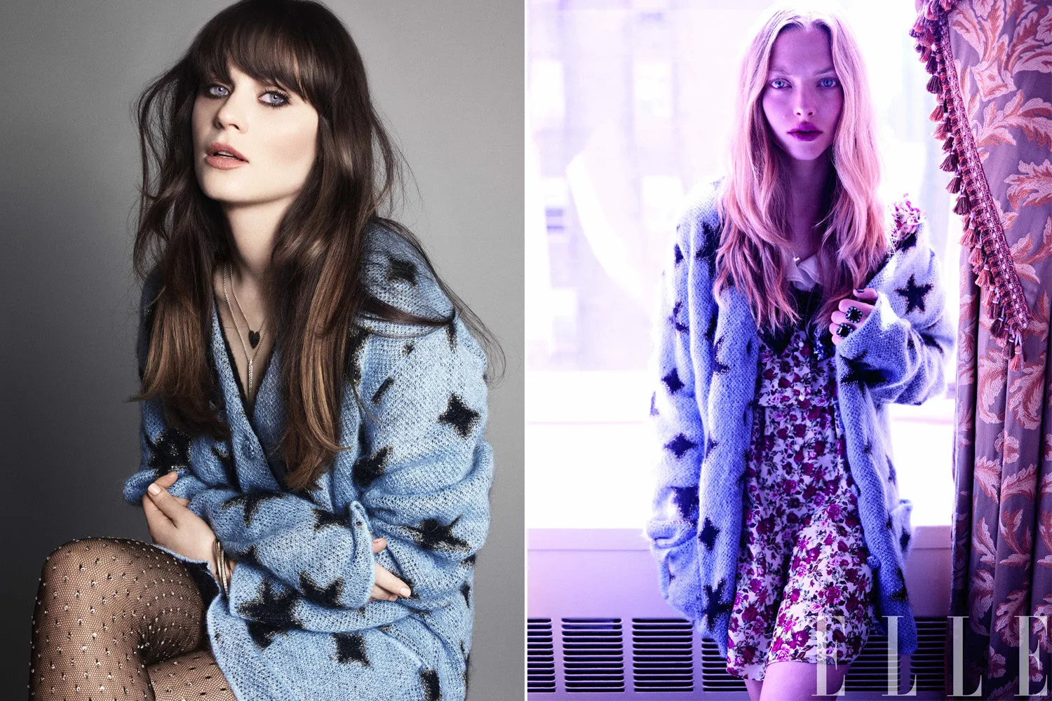 Saint Laurent - Long Sleeve Light Blue Cardigan with Black Stars - M