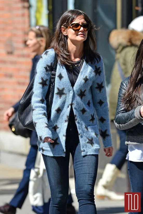 Saint Laurent - Long Sleeve Light Blue Cardigan with Black Stars - M