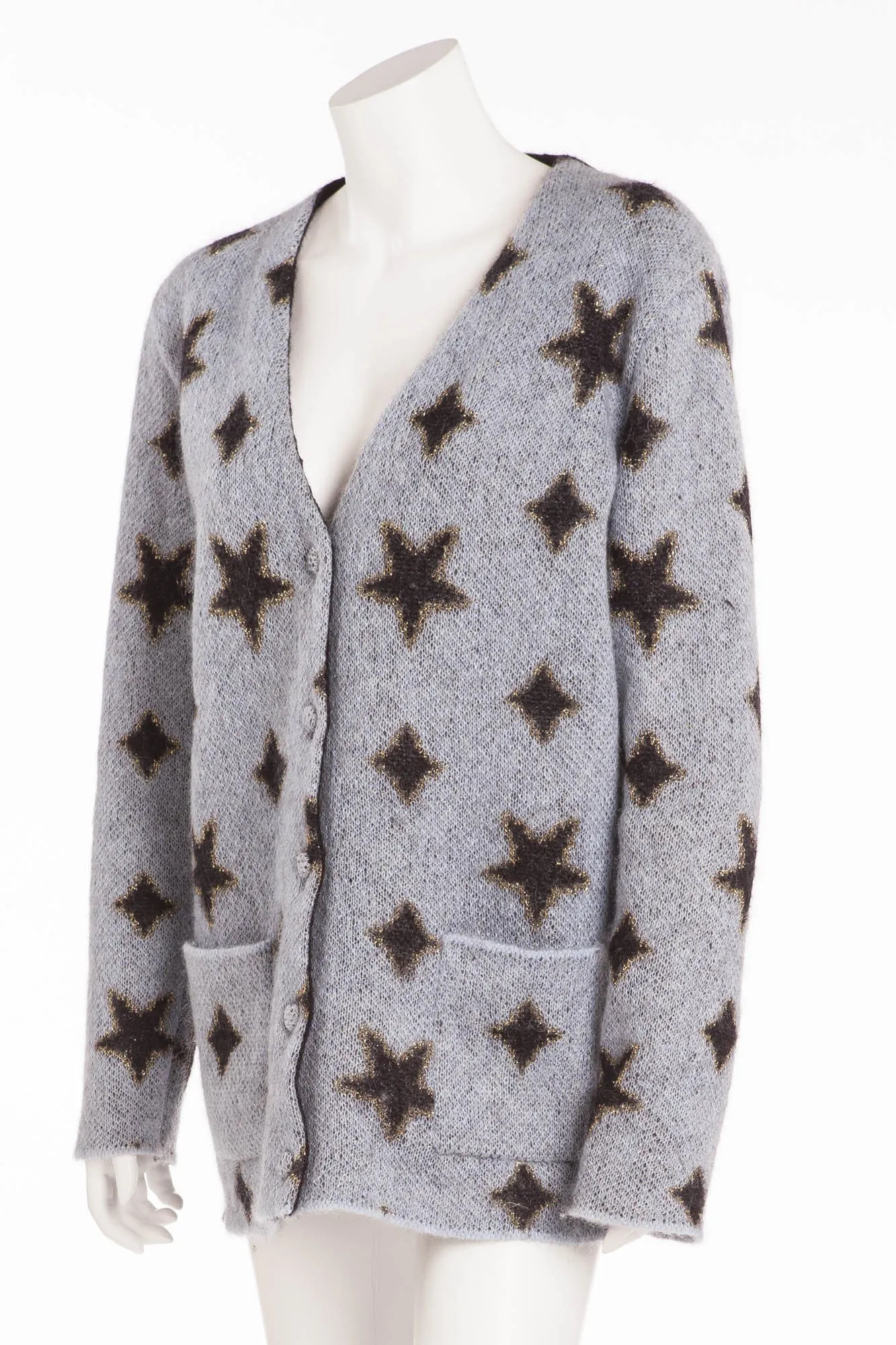 Saint Laurent - Long Sleeve Light Blue Cardigan with Black Stars - M