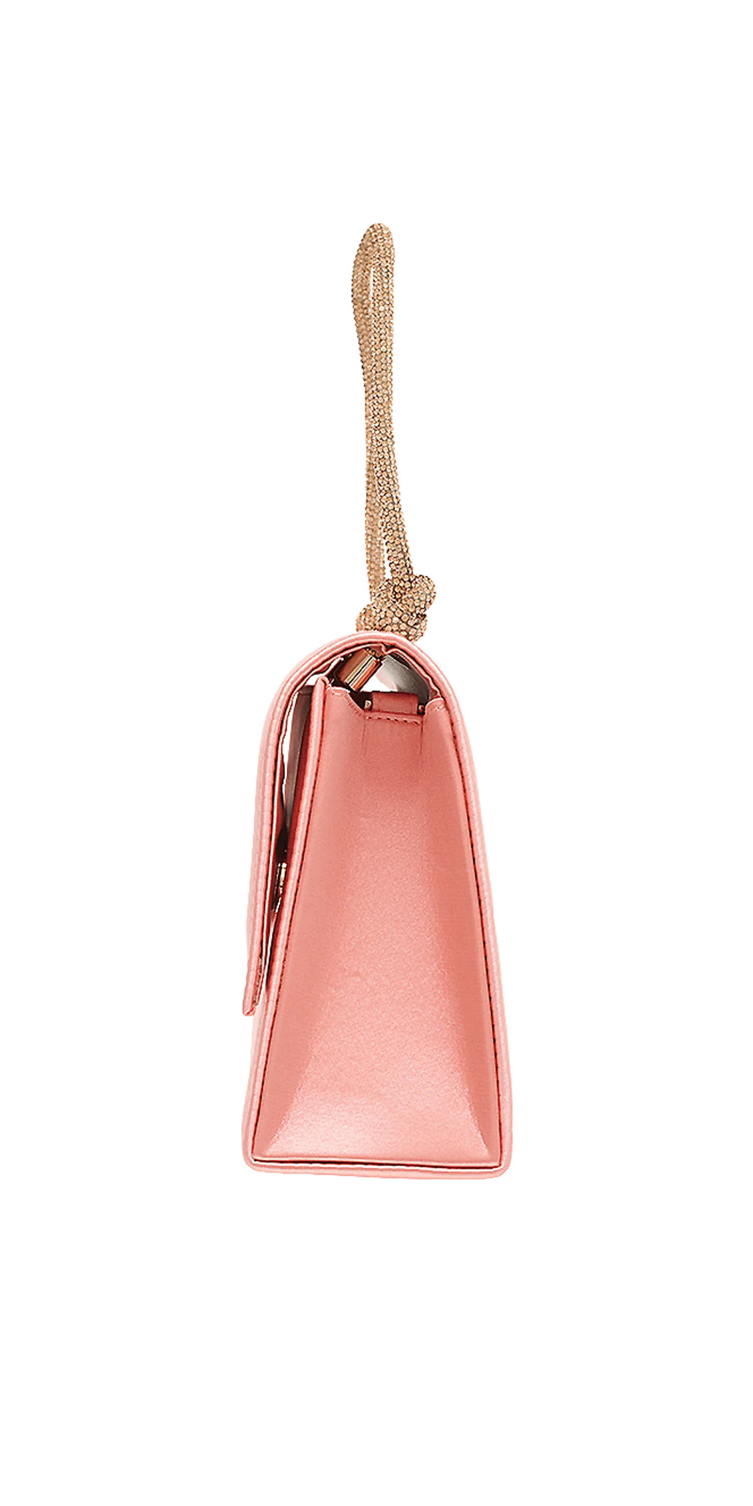 Satin 1/2 Flap Kelly Handbag with Rhinestone Handle