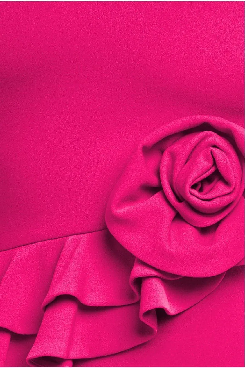 Scuba Crepe Rose Frill Midi Dress - Magenta by Goddiva