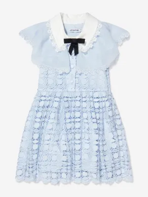 Self Portrait Girls Lace Dress With Double Collar in Blue