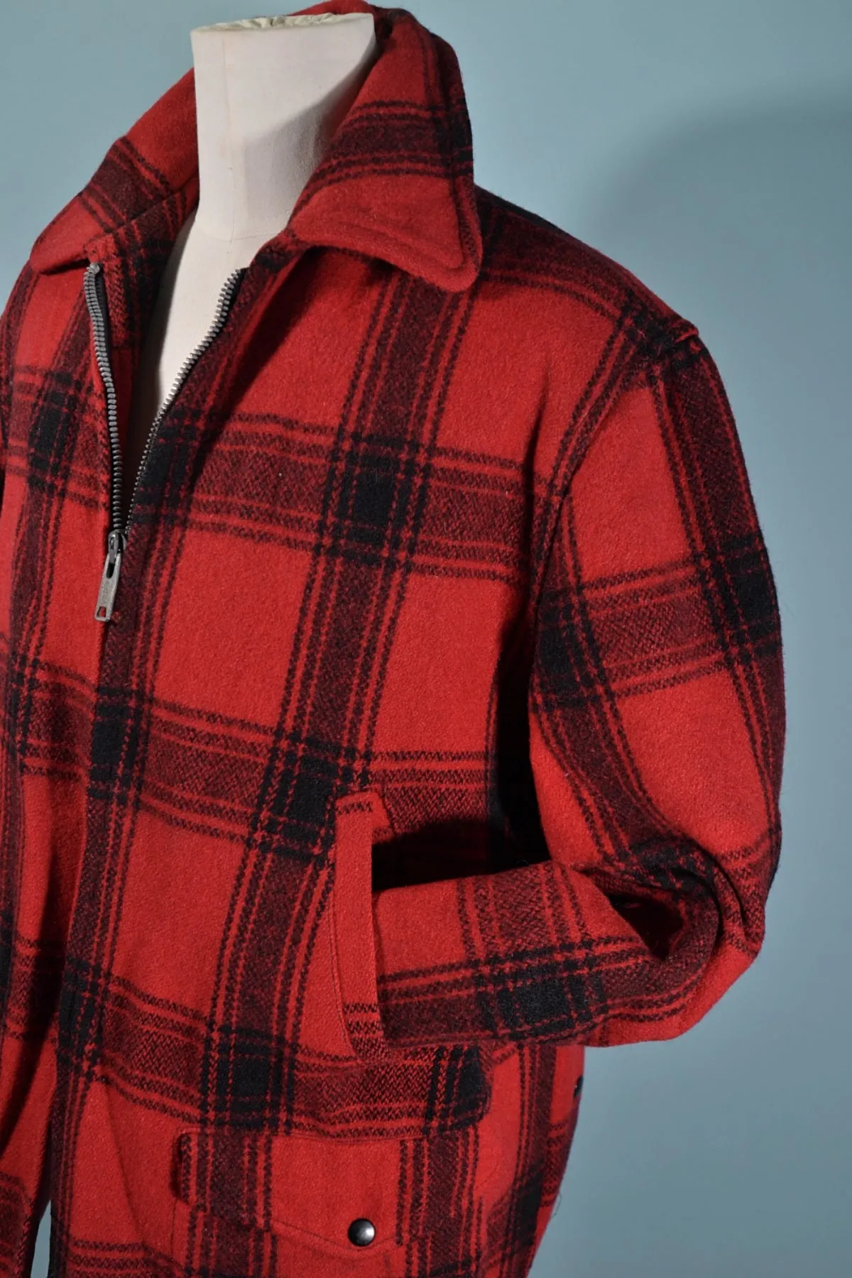 SOLD Vintage 50s Red Wool Plaid Mens Hunting Jacket, Foremost JC Penny XL