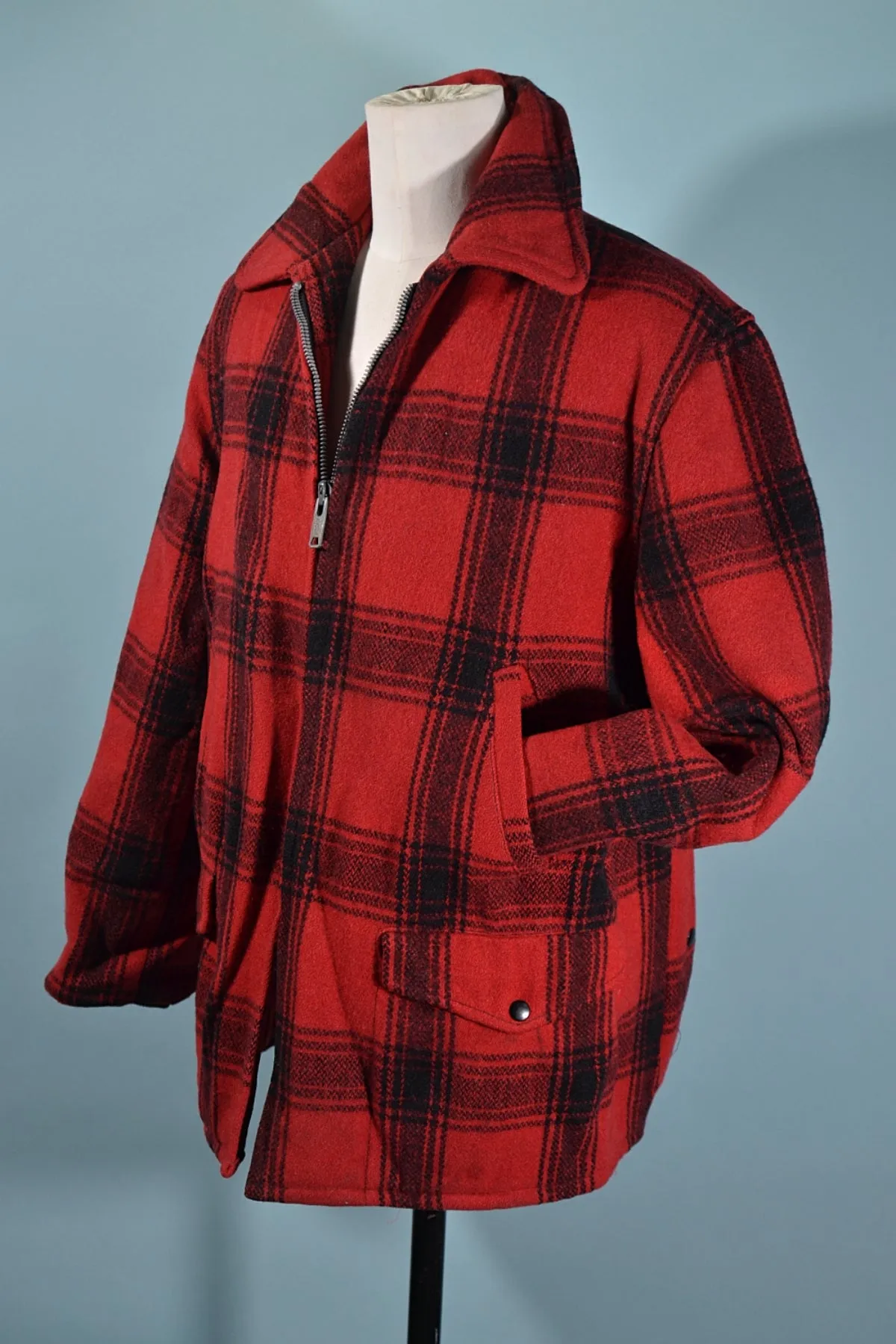 SOLD Vintage 50s Red Wool Plaid Mens Hunting Jacket, Foremost JC Penny XL