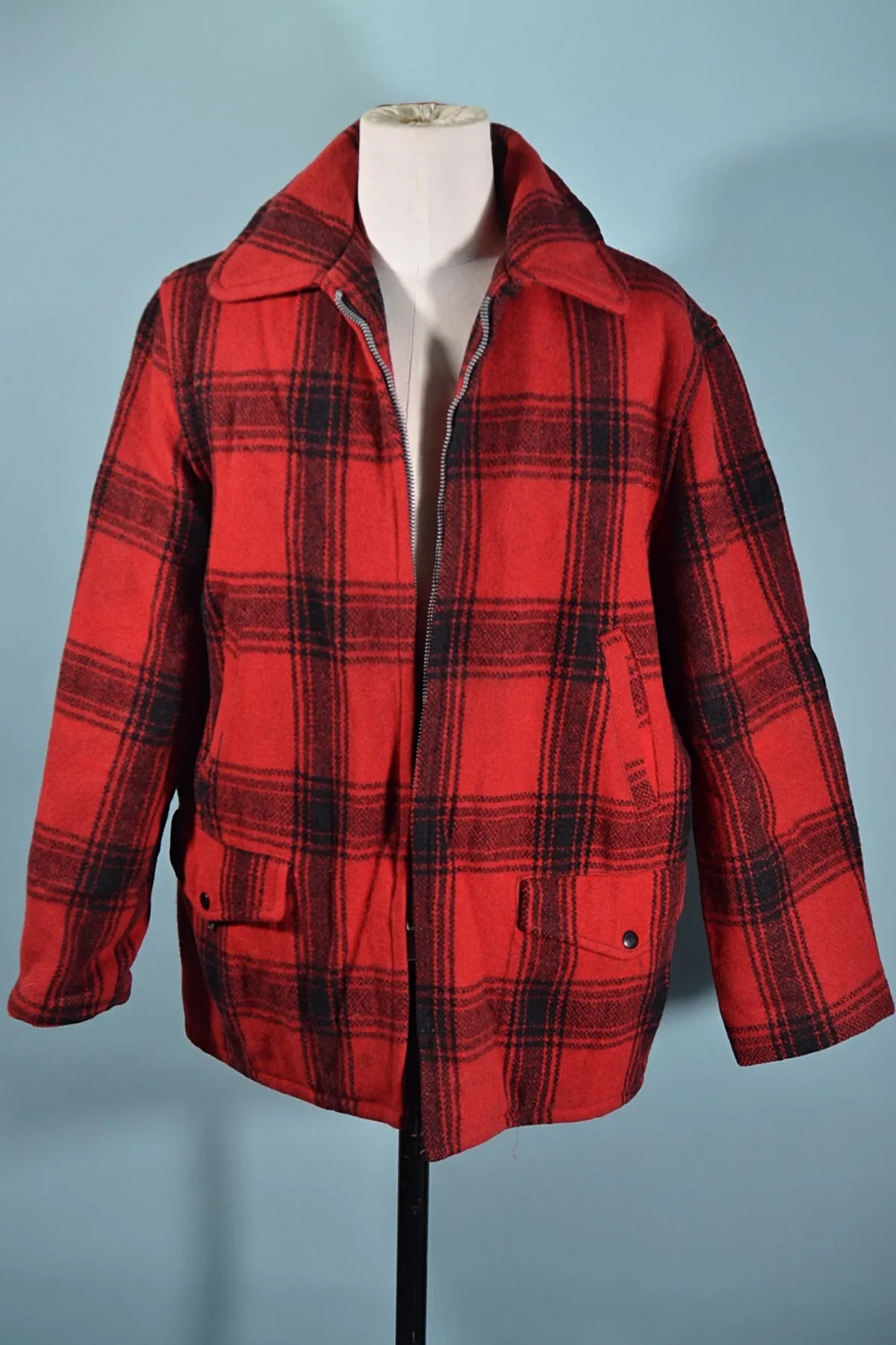 SOLD Vintage 50s Red Wool Plaid Mens Hunting Jacket, Foremost JC Penny XL